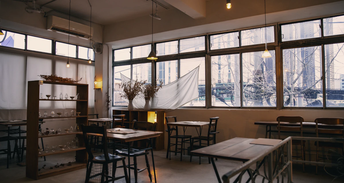 Heller Innenraum des SOSTA Cafés mit warmem Tageslicht